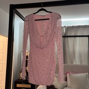 Oh Polly Embellished Long Sleeve Mini Dress - Blush